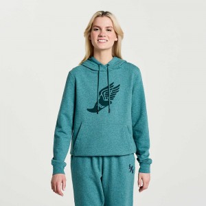 Saucony Rested Hoodie North Atlantic Heather Graphic | GUR-219703