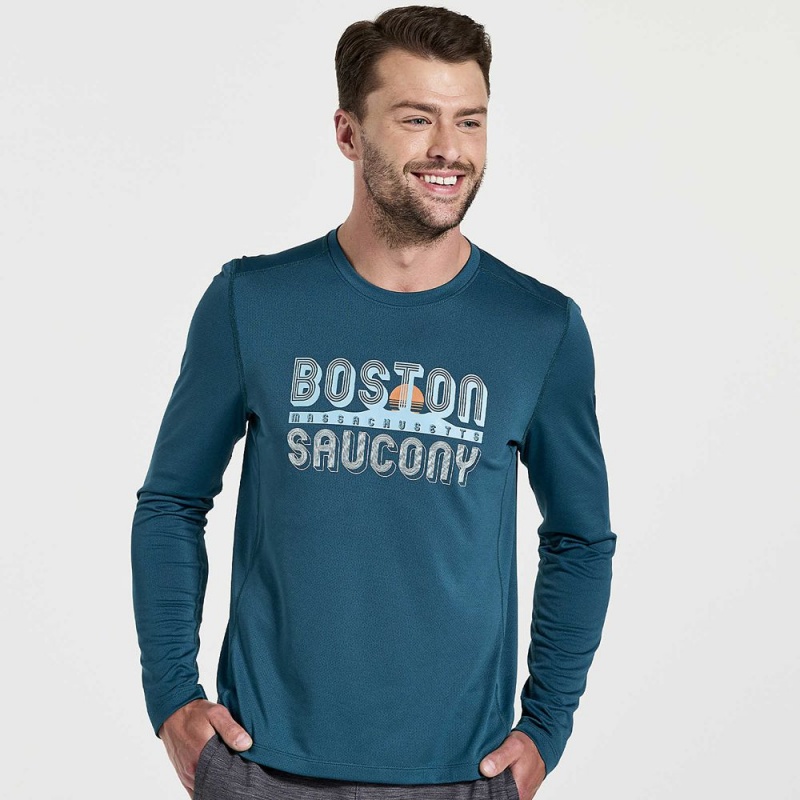 Saucony Stopwatch Grafika Long Sleeve Lagoon Graphic | EWV-867341