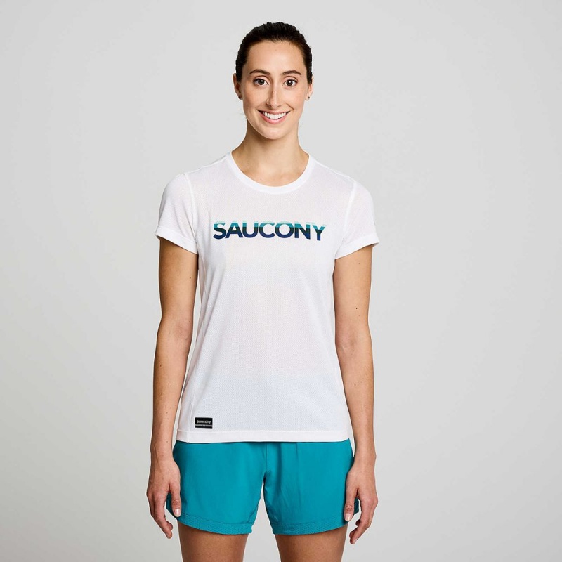 Saucony Stopwatch Grafika Rövid Sleeve Fehér | SNH-731492